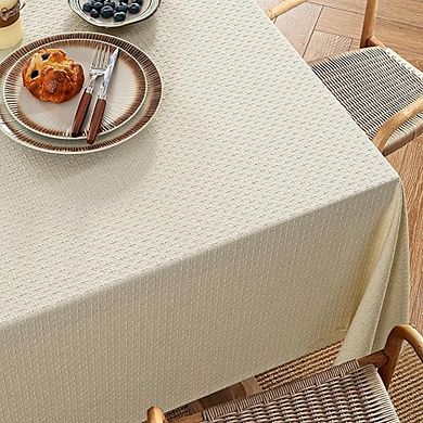 Beige Linen-Cotton Rectangle Tablecloth Waterproof Spillproof Farmhouse Cover