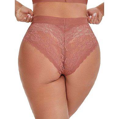 Women's Lace High Cut Briefs Full Coverage High Waisted Lace Underpants