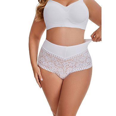Women's Sheer Lace Trim Mid Rise Briefs Stretchy Underwear