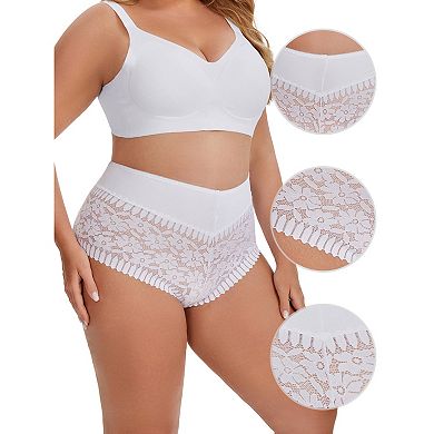 Women's Sheer Lace Trim Mid Rise Briefs Stretchy Underwear