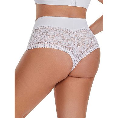Women's Sheer Lace Trim Mid Rise Briefs Stretchy Underwear