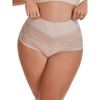 Women's Sheer Lace Trim Mid Rise Briefs Stretchy Underwear