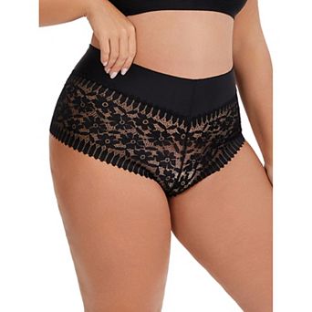 Women's Sheer Lace Trim Mid Rise Briefs Stretchy Underwear