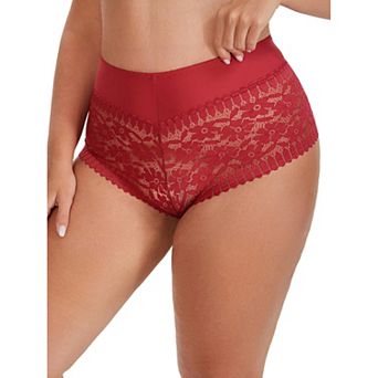 Women's Sheer Lace Trim Mid Rise Briefs Stretchy Underwear