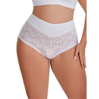 Women's Sheer Lace Trim Mid Rise Briefs Stretchy Underwear