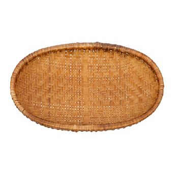 Handmade Rattan Serving Tray Woven Rectangular Basket Decorative Tabletop Organizer for Table