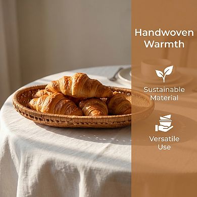 Handmade Rattan Serving Tray Woven Rectangular Basket Decorative Tabletop Organizer for Table