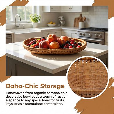 Handmade Rattan Serving Tray Woven Rectangular Basket Decorative Tabletop Organizer for Table