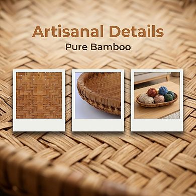 Handmade Rattan Serving Tray Woven Rectangular Basket Decorative Tabletop Organizer for Table