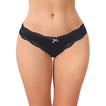 Women's Low Rise Satin Panties Underwear Floral Lace Trim Briefs