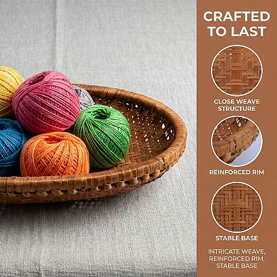 Handmade Rattan Serving Tray Woven Rectangular Basket Tabletop Organizer 11.4"Lx7.9"Wx2"H