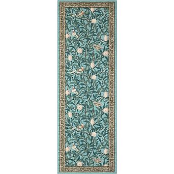 Boho Runner Rug Washable Non-Slip Low Pile Soft Botanical Carpet