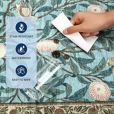Boho Runner Rug Washable Non-Slip Low Pile Soft Botanical Carpet