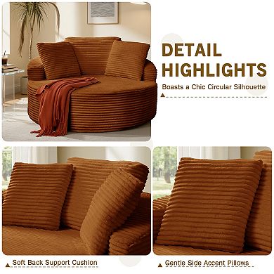 Oversized Round Chaise Lounge Chair,Corduroy Cloud Large Circle Sofa Chair, No Assembly Required