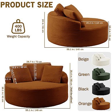 Oversized Round Chaise Lounge Chair,Corduroy Cloud Large Circle Sofa Chair, No Assembly Required