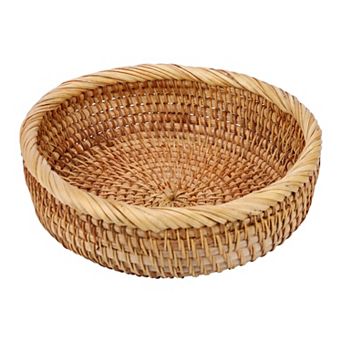 Handmade Rattan Decorative Bowl Round Woven Basket Tabletop Storage Tray for Bread
