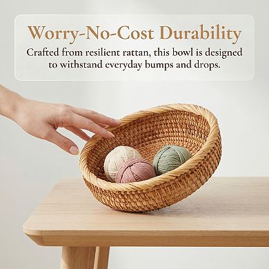 Handmade Rattan Decorative Bowl Round Woven Basket Tabletop Storage Tray for Bread