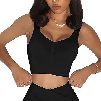 Womens Longline Sports Bra Workout Crop Tank Top