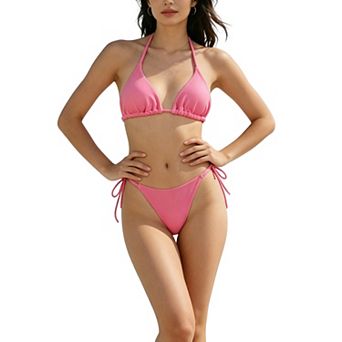 Women's Halter Triangle Bikini Set, Tie-Back & Tie-Side Swimwear