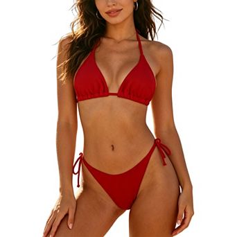 Women's Halter Triangle Bikini Set, Tie-Back & Tie-Side Swimwear