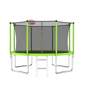 WOW PIONEER Outdoor Trampoline with Safety Enclosure Net and Basketball Hoop