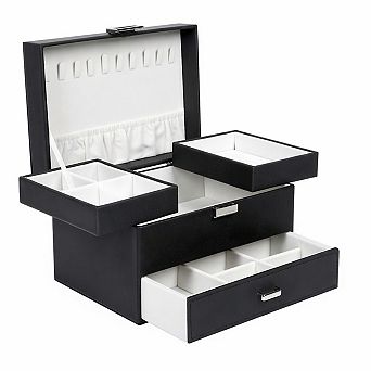 3 Layer Jewelry Storage Box 9.1x6.3x5.7 Inch Organizer Case for Rings Necklaces Earrings
