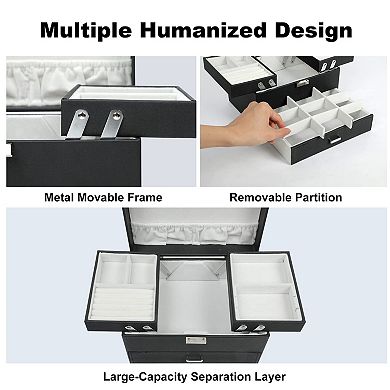 3 Layer Jewelry Storage Box 9.1x6.3x5.7 Inch Organizer Case for Rings Necklaces Earrings