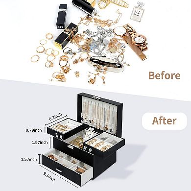3 Layer Jewelry Storage Box 9.1x6.3x5.7 Inch Organizer Case for Rings Necklaces Earrings