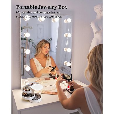 Rotating 4 Layer Jewelry Organizer Box White Travel Case Holds Earrings Rings Bracelets 1 Piece