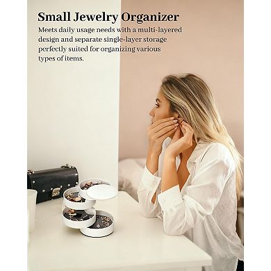 Rotating 4 Layer Jewelry Organizer Box White Travel Case Holds Earrings Rings Bracelets 1 Piece