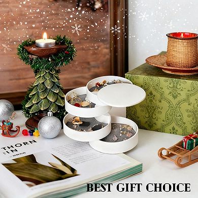 Rotating 4 Layer Jewelry Organizer Box White Travel Case Holds Earrings Rings Bracelets 1 Piece