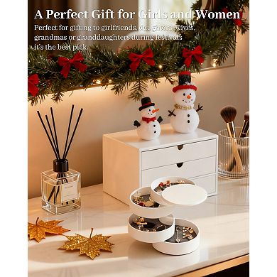 Rotating 4 Layer Jewelry Organizer Box White Travel Case Holds Earrings Rings Bracelets 1 Piece