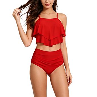 Women's Ruffled Tankini Swimsuit with High Waist Ruched Bottom