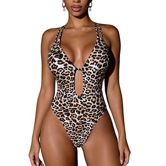 Women's Keyhole Cutout One Piece Swimsuit, Crisscross Back Monokini