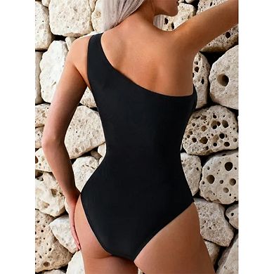 Women's One Shoulder One-Piece Swimsuit, Slimming High Cut Bathing Suit