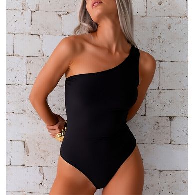 Women's One Shoulder One-Piece Swimsuit, Slimming High Cut Bathing Suit