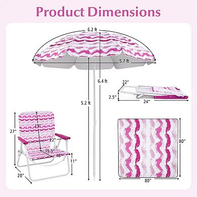 YIORTWO 4 Piece Beach Umbrella Set with Chairs Blanket UPF 50+ Sun Shelter