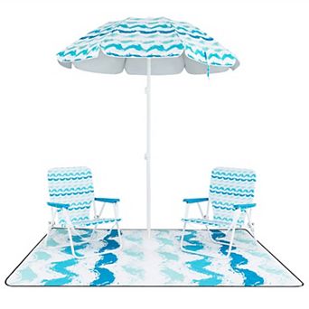 YIORTWO 4 pc Beach Umbrella Set with Chairs Blanket UPF 50+ Sun Shelter