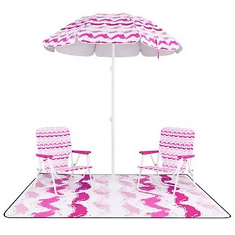 YIORTWO 4 pc Beach Umbrella Set with Chairs Blanket UPF 50+ Sun Shelter