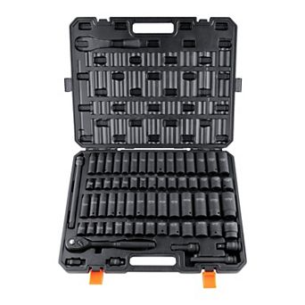 YIORTWO 1/2 Inch Drive Impact Socket Set 65 pc SAE & Metric with Case