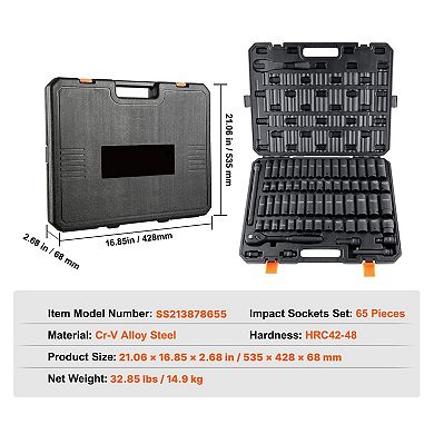 YIORTWO 1/2 Inch Drive Impact Socket Set 65 Piece SAE & Metric with Case