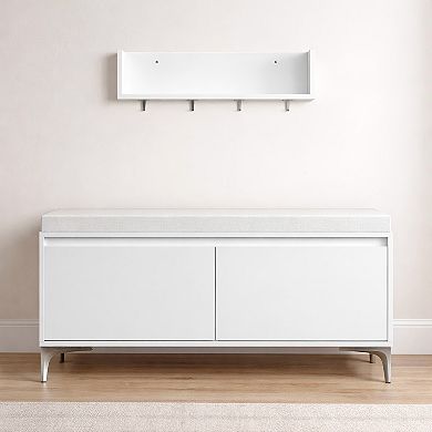 Lufeiya Wall-Mounted Entryway Shelf with Hooks and Shoe Storage Bench Set, Hall Tree with Cushion