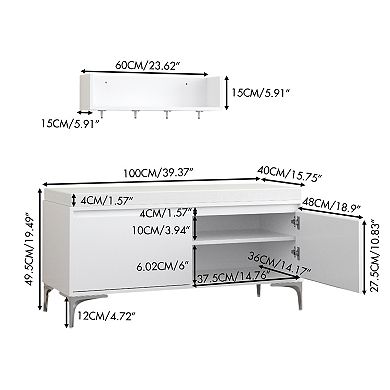 Lufeiya Wall-Mounted Entryway Shelf with Hooks and Shoe Storage Bench Set, Hall Tree with Cushion
