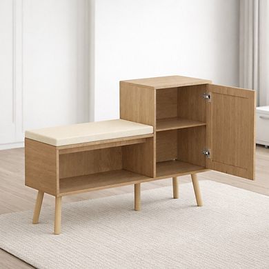 Lufeiya Shoe Storage Bench with Adjustable Shelves and Removable Cushion Seat
