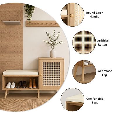 Lufeiya Shoe Storage Bench with Adjustable Shelves and Removable Cushion Seat