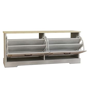 Lufeiya Shoe Storage Bench with 2 Flip Drawers, Adjustable Shelves