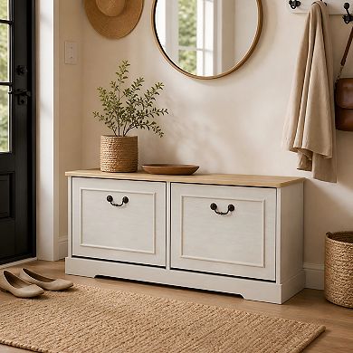 Lufeiya Shoe Storage Bench with 2 Flip Drawers, Adjustable Shelves