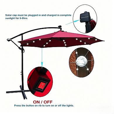 YIORTWO 10FT Solar Patio Umbrella with LED Lights Crank Lift and Cross Base