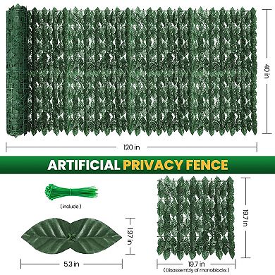 1 Pack 120x40 Inch Artificial Ivy Privacy Fence Screen 12 Piece Greenery Panel for Outdoor