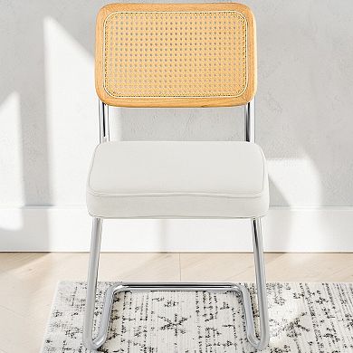 Lufeiya Set of 2 Rattan Velvet Dining Chairs with Woven Rattan Back